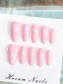 10 Pcs Pure Handmade Press-On Almond-Shaped Nails, Pink Nails, Simple Solid Color Nails, Mother's Day Nails, Spring, Summer, Autumn, Winter Press-On False Nails Fully Cover Nail Tips, Four Seasons Nails Home DIY Nails, Nail Supplies Nail Art Supplies, Detachable And Reusable, With A Nail Art Tool Kit, Is The Best Gift For Women. - Pink - View 13