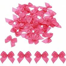 50PCs Mini Ribbon Bow 1 "Mini Fabric Satin Ribbon Flower Bows For Craft DIY Sewing Wedding Birthday Party Red - 玫瑰紅 - 查看 1