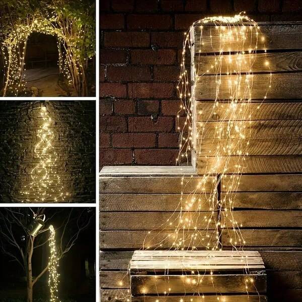 1 Stück 2M/3M Wasserfall Lichterkette, LED Glühwürmchen Lichterkette, USB Silberdraht Lichterkette, Feenlichter, 8 Blitzmodi, für Schlafzimmer, Wohnheim, Terrasse, Party, Innenbereich, Hochzeit, Garten, Feiertags-Dekoration