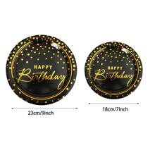 10 Stücke/20 Stücke/Set, glücklicher Geburtstag Einweg-Geschirr Set Partyzubehör, schwarze und goldene Pappteller für 10 Gäste für Geburtstagsdekoration