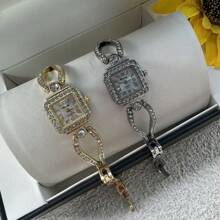 1 Stück neue einfache Damenuhr mit kreativem modischem quadratischem Armband, Quarzuhr für Damen