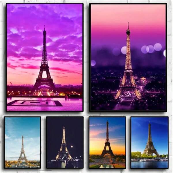 1 pièce Affiches avec cadre optionnel Art mural Bâtiments célèbres à Paris Tour Eiffel Affiche Art mural Impression Imperméable Maison Chambre à coucher Garage Bar Esthétique, Art mural avec cadre