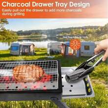 Barbecue portable et pliable avec hauteur réglable et étagère latérale intégrée - barbecue extérieur en métal robuste pour la cour, le camping, les pique-niques - design de rangement compact, housse de barbecue pour l'extérieur, finition en peinture aérosol durable