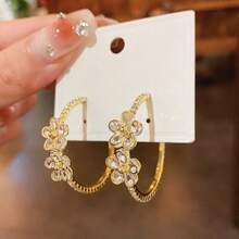 1 Pair Rhinestone Flower Earrings, Suitable For Everyday Wear - Yellow Gold - View 7