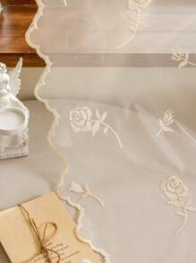 2pcs Lace Embroidery Ultrasonic Heat Seal Sheer Decorative Small Window Curtains & Door Curtains