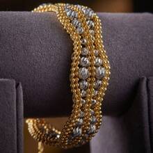 1pc Women Multicolor Copper Bead Woven Double Row Pearl Chain Wave Bracelet, Suitable For Daily And Party Wear