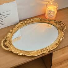 1pc Luxury Vintage Glass Makeup Mirror, Living Room Decoration, Jewelry Display Tray, Photo Props
