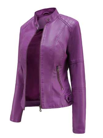 Women's Slim Fit Faux Leather Jacket, Thin Motorcycle Jacket With Stand Collar, Spring/Autumn Outerwear
