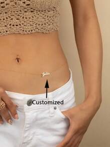 1pc Personalized Name Belly Button Chain, Exquisite Personalized Name Body Chain, Bikini Body Jewelry, Bridesmaid Gift For Singles Parties, Waterproof Beach Wear