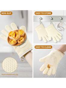 1 Rękawice do grilla, Rękawice do grilla, Rękawice kuchenne odporne na ciepło, Silikonowe rękawice kuchenne, Wodoodporny i antypoślizgowy stojak na garnki, Nadaje się do grillowania, gotowania, pieczenia
