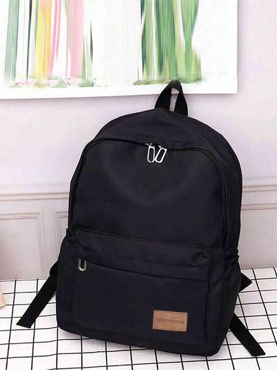 1 件男女通用纯色时尚背包，多功能大容量休闲通勤书包夏季夏季包春假男士包黑色包包背包旅行必备大包 - 黑色 - 查看 1