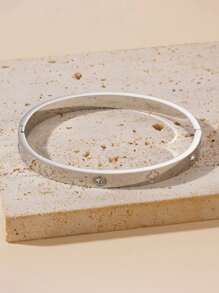 Titanium Steel Non-Fade Bangle Bracelet, Men Four Leaf Clover Cubic Zirconia Bracelet, Designer Jewelry