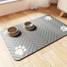 1pc Fast Drying Diatomite Pet Feeding Mat - Anti-Splash, Absorbent, Easy To Clean, Suitable For Dogs And Cats, Herringbone Non-Slip Design With Paw Print Pattern, Black, Washable Pet Feeding Mat
