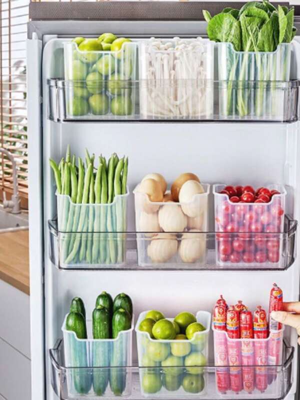 10pcs Transparent Refrigerator Storage Boxes, Space Saving Kitchen Organizers, Modern Food Categorized Containers, Suitable For Fridge Door And Countertop, Food Contact