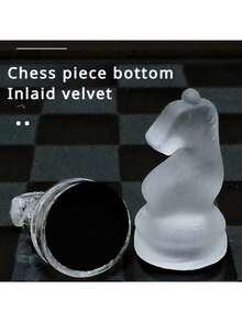 国际象棋套装水晶国际象棋套装成人棋盘游戏，包括磨砂/抛光玻璃棋盘和 32 个带垫底的棋子，旅行国际象棋旅行棋盘游戏 - 杏色 - 查看 3