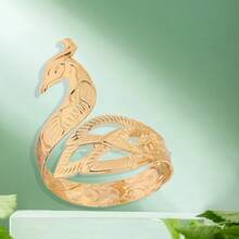 2pcs Fashionable Personalized Exaggerated Peacock Bracelet & Ring Set, Suitable For Ladies Party Wear - Yellow Gold - View 4