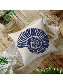 4pcs Dark Blue Ocean Design Coral Fleece Pillow Case, Sofa Cushion Cover Set