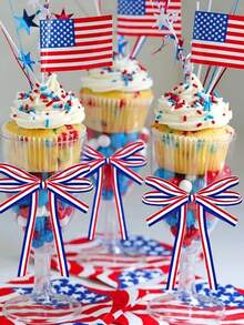 1 cuộn ruy băng satin sọc đỏ, trắng và xanh dương, ruy băng gói quà Ngày Tưởng niệm, ruy băng trang trí tiệc thủ công tự làm ngày Quốc khánh 4 tháng 7. - Xanh, Trắng và Đỏ - Xem 2