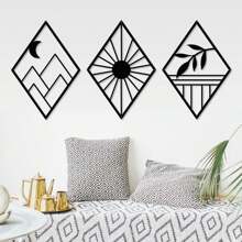Set de 3 piezas de arte de pared de plantas y metal negro - Decoración moderna para el hogar, acentos festivos, arte de pared elegante