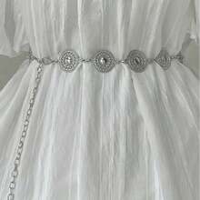 1pc Women Hollow Round Waist Chain, Silver-Color Metal Decor Waist Belt Summer, School Fall, Autumn, Halloween - Silver - View 4