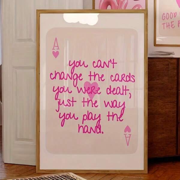 1pc Inspirational Quote Pink Canvas Print Ace Card Posters - Retro Bar Cart Wall Arts Decor For Bedroom Festival Gift No Frame