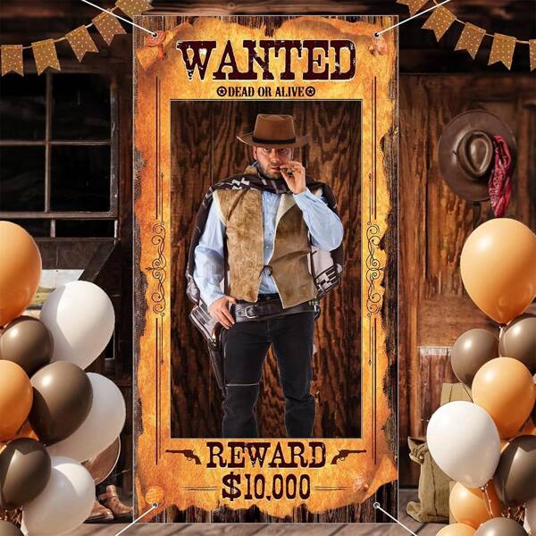 Grande denim per decorazioni da festa, sfondo fotografico occidentale, cornice divertente, accessori per cabina fotografica stile far west, banner per selfie stile far west, adatto per feste di compleanno a tema far west, decorazione in stile country vintage