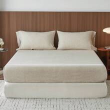 4 Pcs 100% Washed Linen Sheet Set-Natural French Flax Bed Sheet- Breathable,Ultra Soft,Farmhouse Bedding (1 Flat Sheet, 1 Fitted Sheet, 2 Pillowcases) With Lace Hemstitch