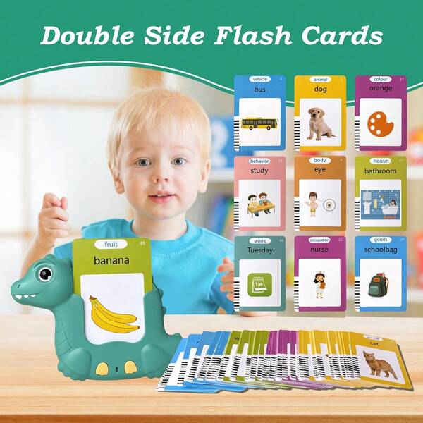 Machine à fiches éclair éducation précoce de 224 mots Lecteur de fiches éclair Apprentissage du langage Jouets livre audio en forme de dinosaure Jouets d'apprentissage audio Pour tout-petits et cartes visuelles de mots musicaux Jouets préscolaires pour tout-petits afin d'apprendre les lettres, les chiffres, les couleurs, les formes. Multilingue (anglais, arabe, espagnol, italien, français, allemand, russe, coréen, vietnamien, portugais, polonais, etc.) Cadeau de Noël et d'anniversaire pour enfants