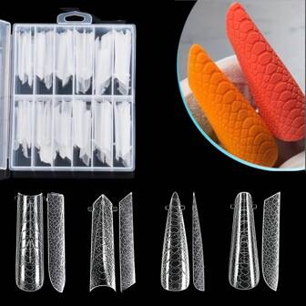 96PCS Transparent Dual Nail Forms Kit Full Cover Nail Mold Tips Acrylic Nail Extension Tools 4 Styles 12 Sizes Suitable For Nail Salons And DIY