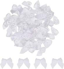 50PCs Mini Ribbon Bow 1 "Mini Fabric Satin Ribbon Flower Bows For Craft DIY Sewing Wedding Birthday Party Red - 白色 - 查看 1
