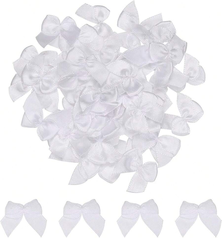 50PCs Mini Ribbon Bow 1 "Mini Fabric Satin Ribbon Flower Bows For Craft DIY Sewing Wedding Birthday Party Red - 白色 - 查看 1