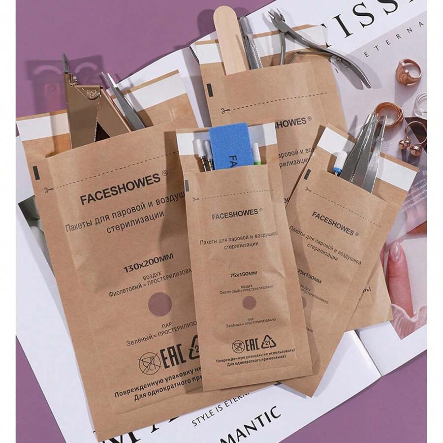 100Pcs Disposable Self-Sealing Sterilizer Pouches, 220°C High-Temp Autoclave  Kraft Paper Bags For Nail, Dental & Tattoo Tools | Salon & Clinic Hygiene Essentials