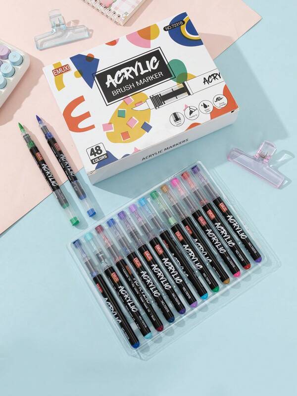 12/24/48 Colors Direct Liquid Acrylic Marker Pens, Specialized For Painting, Drawing, Art Design, Graffiti, DIY, Office & Study Supplies Back To School