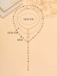 3 peças/Conjunto Colar Vintage Religioso com Pingente de Cruz de Jesus, Colar com Contas de Cristal Colorido, Joias da Moda Adequadas para Uso Diário, Rua, Fotografia, Páscoa, Corrente Ajustável Feita à Mão, Arranjo Aleatório de Cores de Cristal