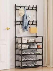 1 peça de sapateira simples para entrada, prateleira de armazenamento integrada multicamadas, sapateira e cabideiro combinados, à prova de poeira, economiza espaço, econômico, para quarto, dormitório