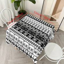 1pc Black & White Geometric Pattern Tablecloth, Modern Minimalist Design, Easy To Clean, Suitable For Various Home Styles Rectangle Dining Tablecloth, Machine Washable, Vintage Style Tablecloth For Picnics, Camping, Weddings, Birthday Parties, Restaurants, Home Decor, Holiday Decor