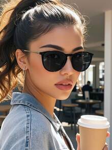 1 Pair Classic Black Framed Sunglasses For Men And Women, Suitable For Street Fashion, Sports, Driving, Travel, Holidays, Beach, UV Protection, Outdoor Activities, Fishing, Golf, Sun Protection, Sports Style, Driving, Parties, Outings, Hiking - 彩色 - 查看 7