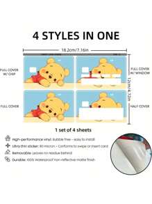 Sanrio 1/2/4pcs Disney Winnie The Pooh Credit/Debit Card Stickers, PVC Protective Films, Bank Card Stickers, Bus Card Anti-Scratch Plastic Stickers, Credit/Debit Card Skins, Social Security Card Holders, ID Card Holders, Cute Cartoon Character Designed Bank Card And ID Card Stickers,School Supplies,Back To School