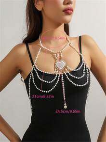 1 pieza Elegante y lujosa cadena de Body con borla de perlas falsas, collar multicapa, adecuado para ocasiones diarias y de fiesta, regalo de San Valentín/Navidad, accesorio perfecto para vacaciones en Maldivas, para todo el año