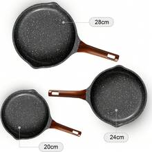 RIOVARM Induktionsstekpanna Non-stick Stekpanna 20 cm 24 cm 28 cm Granit Omelettpanna Utan PFOA Marmor Kokkärlsset Med Värmebeständigt Handtag Lämplig För Olika Spishällstyper - Svart - Visa 2