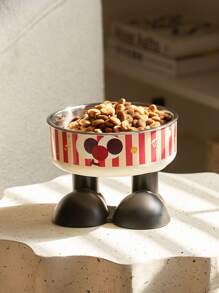 1pc Elevated Pet Feeding Bowl, Cartoon Design, Plastic, Anti-Spill & Neck Protection, For Cats And Dogs