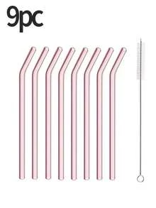 Bộ 9 ống hút thủy tinh, kèm cọ vệ sinh - Ống hút cong và thẳng có thể tái sử dụng, thích hợp cho đồ uống, cocktail - Tuyệt vời cho gia đình, tiệc tùng, quán bar, cửa hàng trà sữa trân châu, trang trí nhà cửa, trang trí phòng ngủ. - Hồng - Xem 18