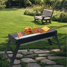 Barbecue portable et pliable avec hauteur réglable et étagère latérale intégrée - barbecue extérieur en métal robuste pour la cour, le camping, les pique-niques - design de rangement compact, housse de barbecue pour l'extérieur, finition en peinture aérosol durable