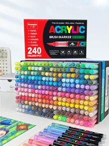 GuangNa240 Color Straight Liquid Acrylic Marker, Soft Tip Non-Press Student Drawing Color Marker, Graffiti Stackable Color Water-Based Marker Multi-Color Set