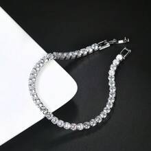 1 pièce Bracelet rond à une rangée de zirconium cubique, accessoire minimaliste et élégant pour tous les jours, cadeau idéal pour les amis