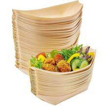 50 pièces Barques alimentaires en bambou - Mini plateaux à sushi, assiettes d'amuse-gueule, contenants en forme de feuille pour barbecues, camping et repas, accessoires de cuisine légers, accessoires de repas | Design de feuille naturelle | Contenants