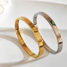 1 pièce Bracelet simple en acier inoxydable avec fermoir doré brillant, design minimaliste, unisexe