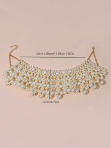 1pc Elegant Minimalist Handmade Crochet Beaded Women's Long Necklace, Fashion Versatile Jewelry Suitable For Daily Wear, Gifts, Weddings, Parties, Christmas, All Seasons - White - View 6