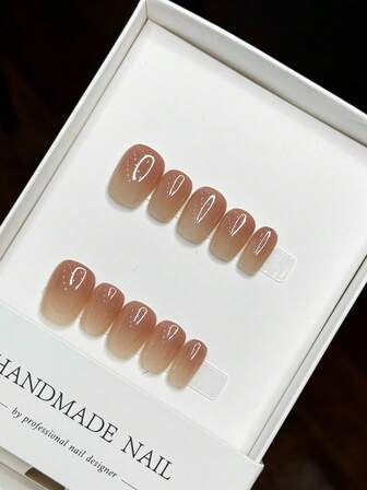 10 Pairs Handmade Short Fingernail Nail Tips, Pink Cat Eye 3D Peach Design, Quality Minimalist Nail Art, Full Cover False Nails, Y2K Nails, Embossed Nails, Unique Niche False Nails, Promotional, Daily Wear, Cute Modern Style Nails, Suitable For Women And Girls, Removable And Reusable, Unique Nail Art To Make You Shine, For Daily Use, Spring And Summer Press On Nails Nail Supplies Nails