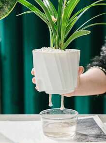 Self Watering Planter Set With Automatic Water Absorption For Potted Plants, Transparent Hydroponic Container, Slouchy Person Planter